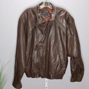 Imagination Brown Leather Jacket‎ Men’s XL Distressed Bomber Style